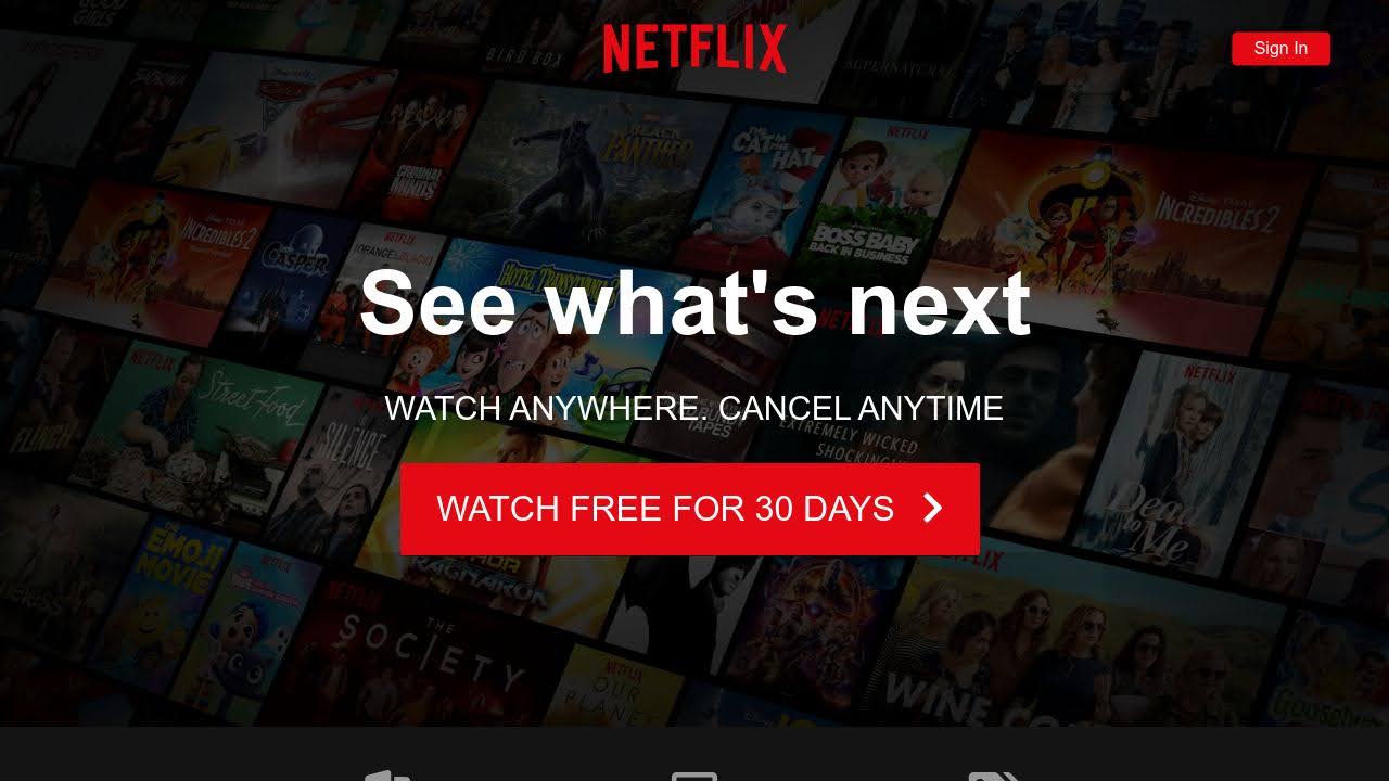 Netflix landing page